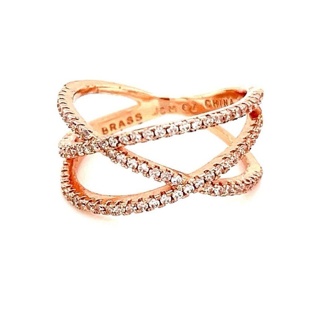 Rose Gold Crossover‎ Cz Brass Ring